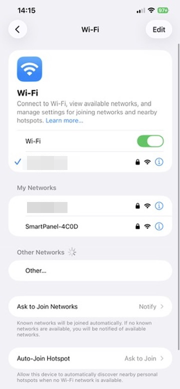 Connect to the SmartPanel hotspot