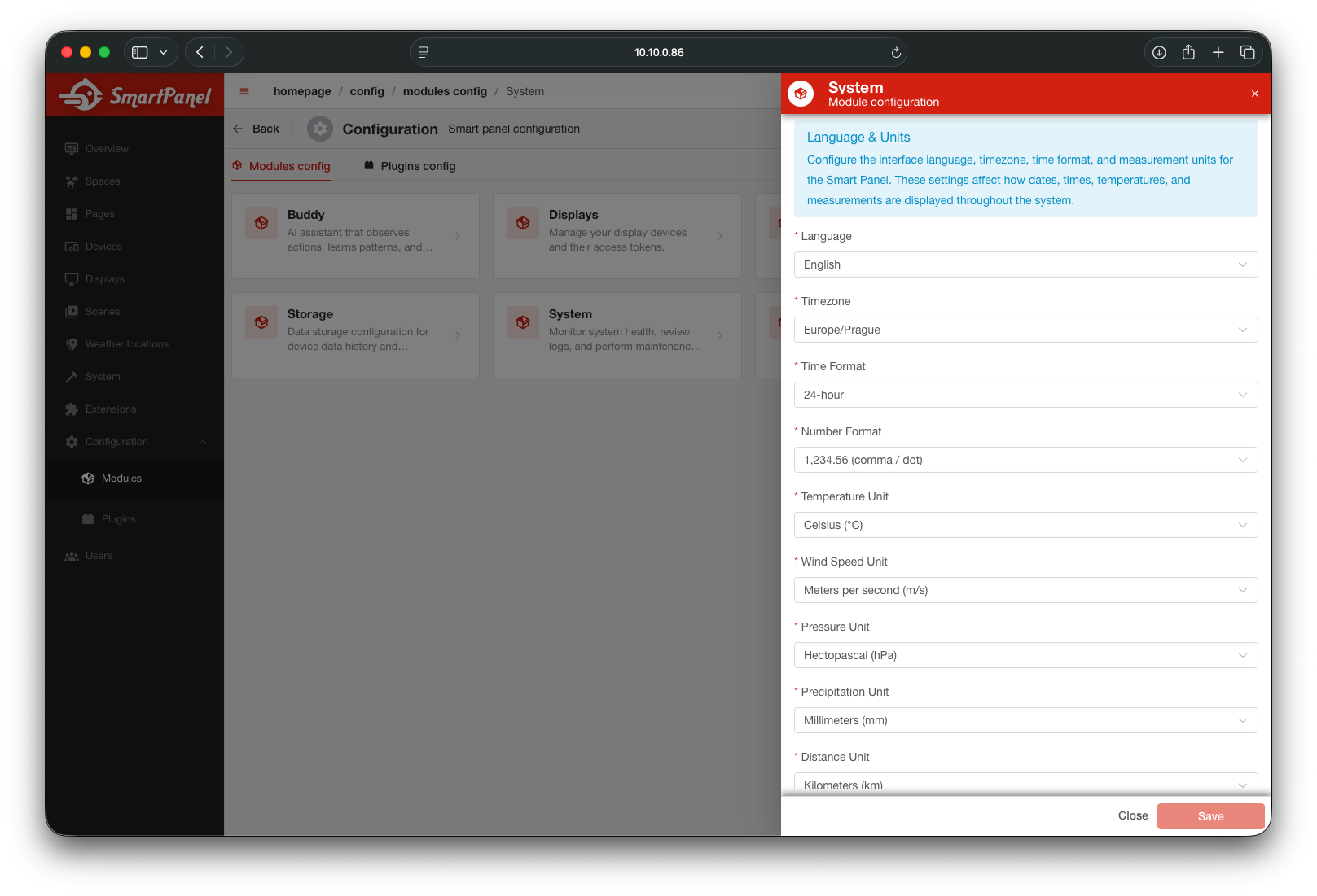 Module configuration detail
