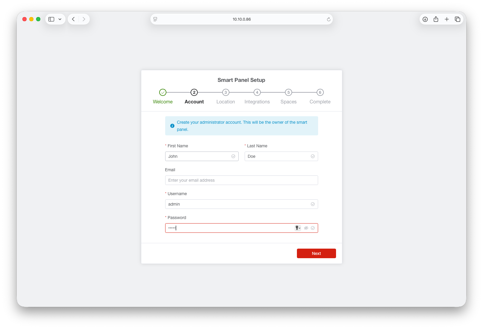 Create admin account