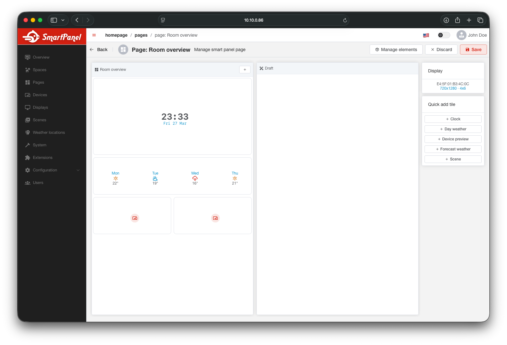 Configure page tiles