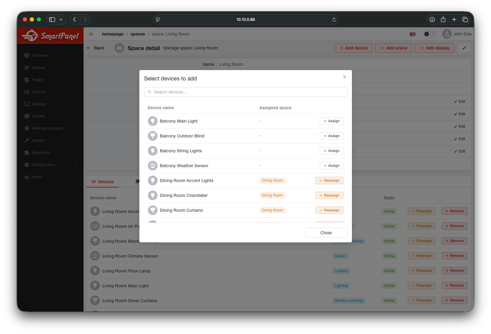 Assign devices to space
