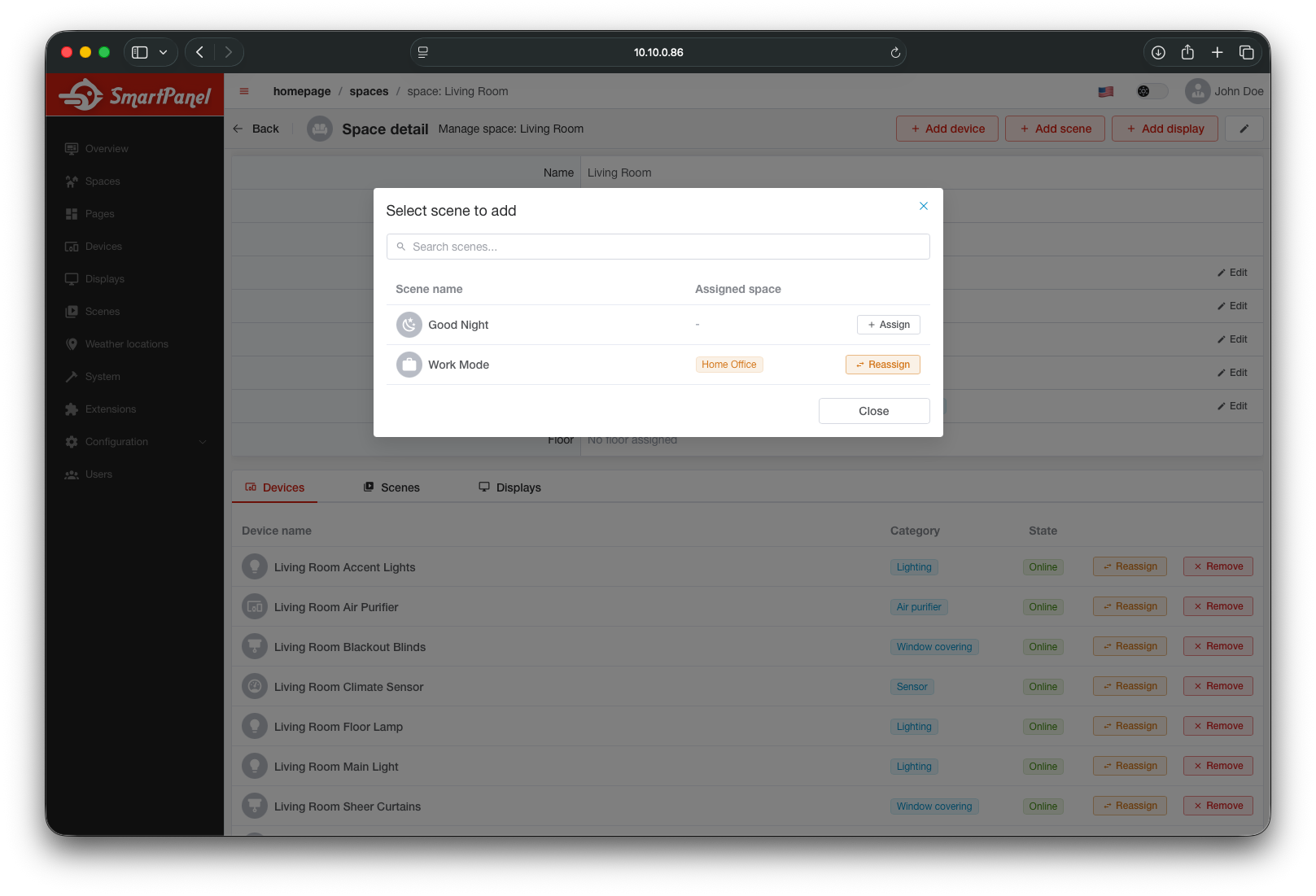 Assign scenes to space