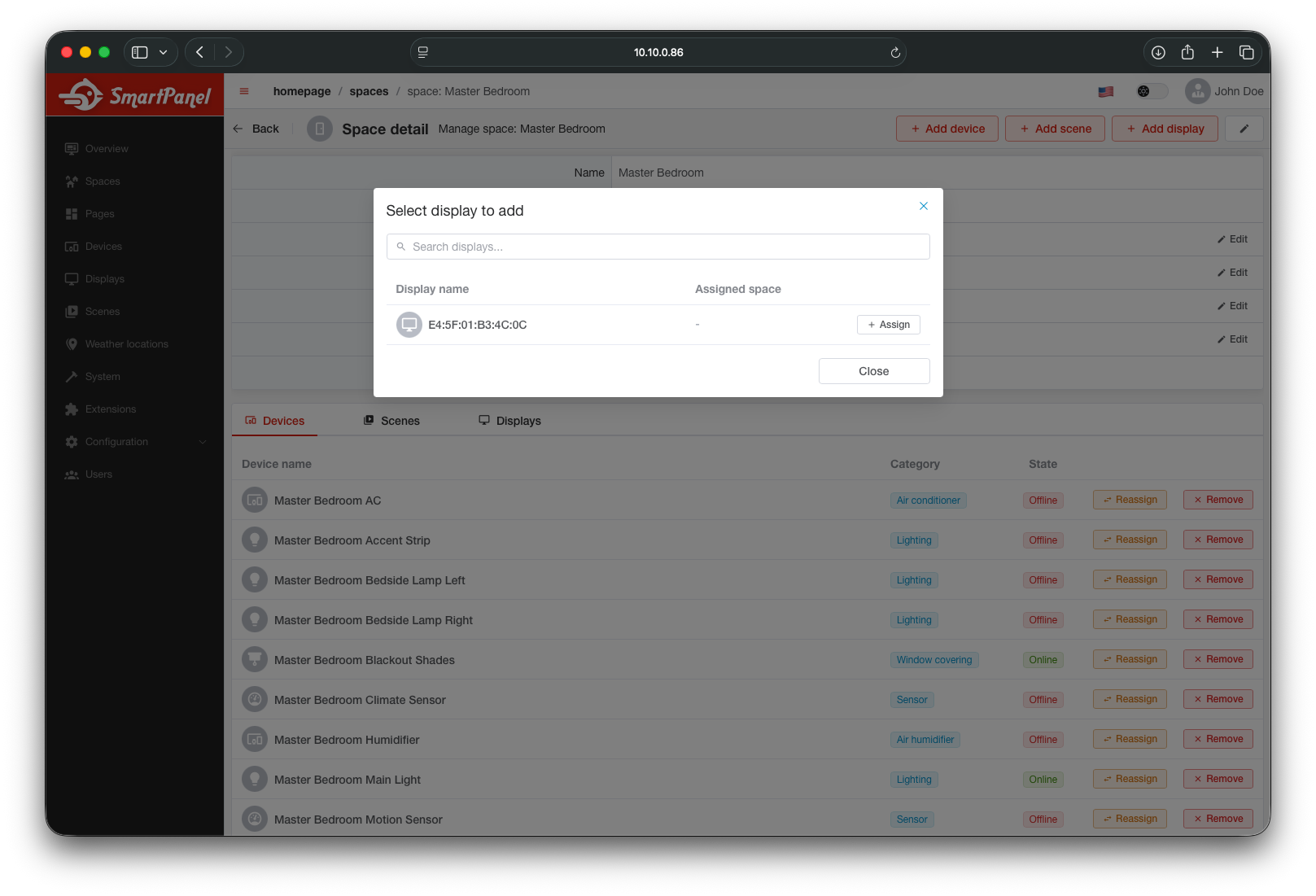 Assign display to space
