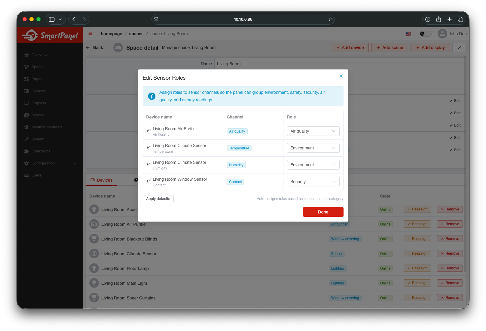 Configure sensors domain