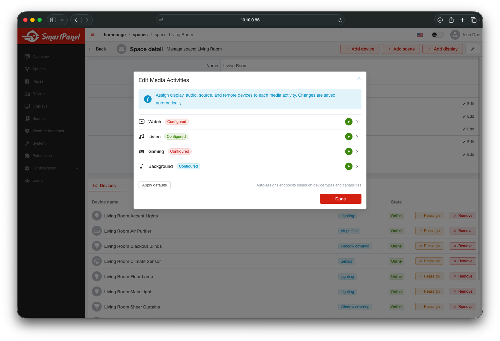 Configure media activities