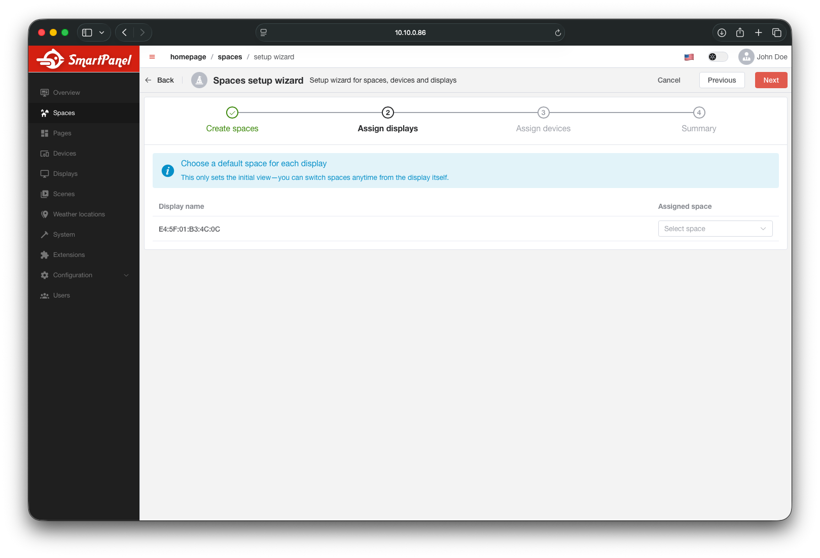 Wizard — assign displays