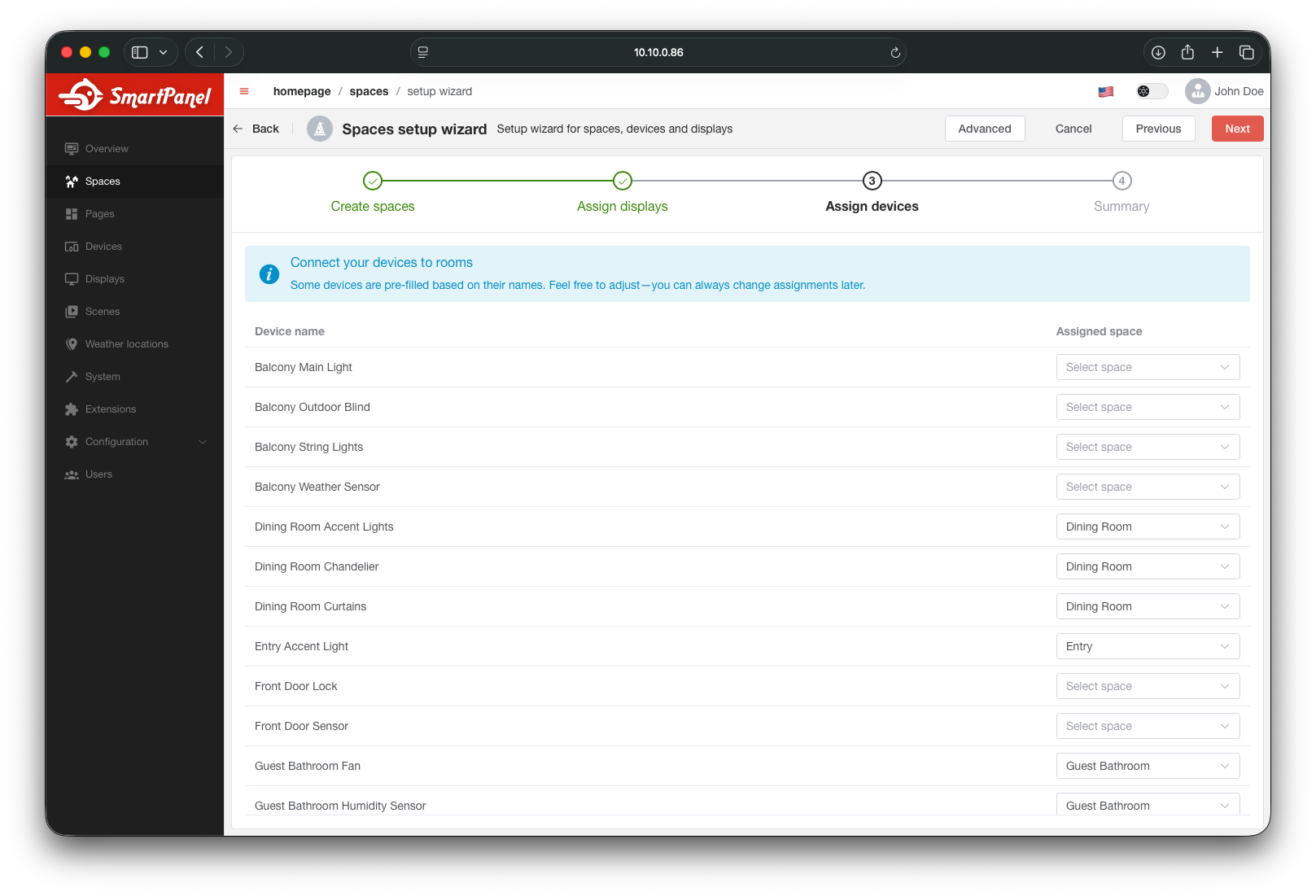 Wizard — assign devices